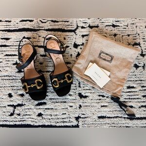 Gucci Horsebit Black and Gold Sandals